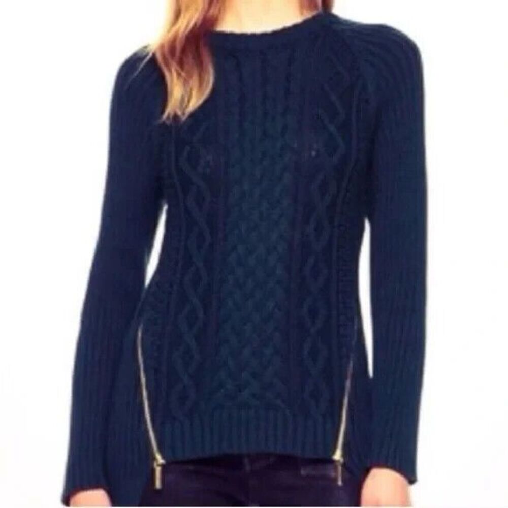 Michael Kors Womens Heavy Chunky Cable Knit Zip Sweater in Navy Blue‎ Size XS